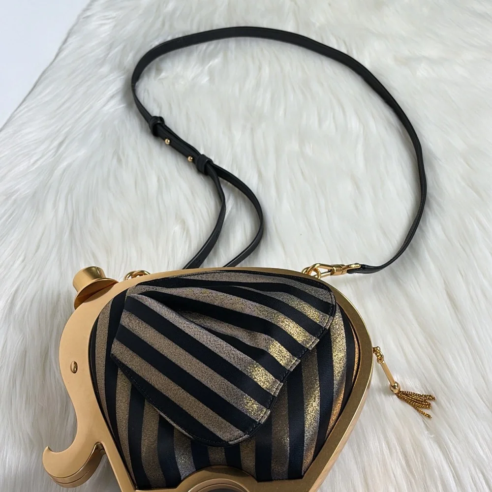 NWT💃Kate Spade Ellie Striped 3d Elephant Metallic Clutch Purse Bag - Picture 15 of 16
